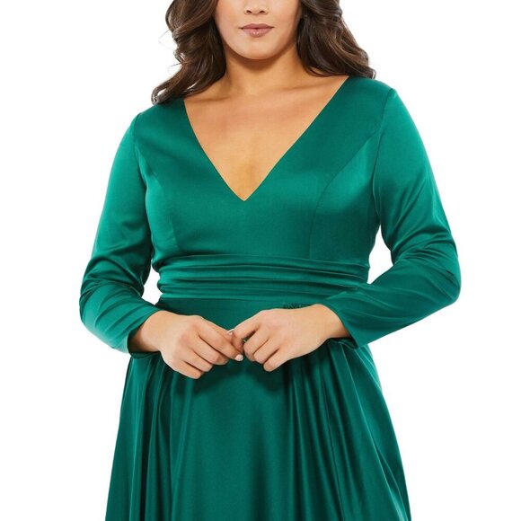 NWT Mac Duggal Satin Long Sleeve Evening Gown (Plus) Emerald 18W #9408 - Picture 2 of 9